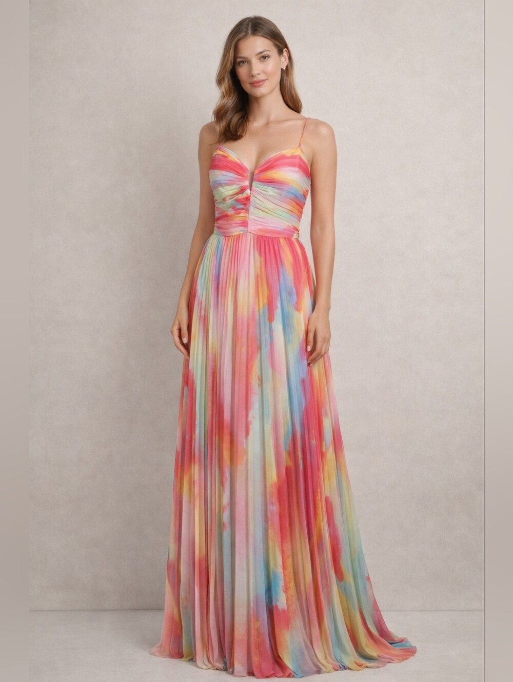 Escape Vibrant Multicolor Watercolor Maxi Gown